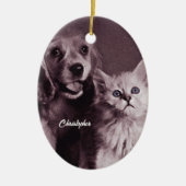Hond en Kat, Gepersonaliseerd Opzoeken Keramisch Ornament (Voorkant)