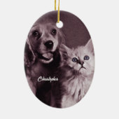 Hond en Kat, Gepersonaliseerd Opzoeken Keramisch Ornament (Achterkant)