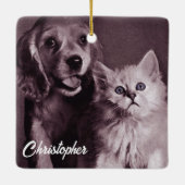 Hond en Kat, Gepersonaliseerd Opzoeken Keramisch Ornament (Achterkant)