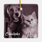 Hond en Kat, Gepersonaliseerd Opzoeken Keramisch Ornament (Voorkant)