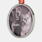 Hond en Kat, Gepersonaliseerd Opzoeken Metalen Ornament (Links)