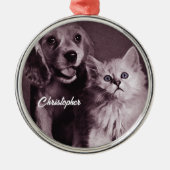 Hond en Kat, Gepersonaliseerd Opzoeken Metalen Ornament (Voorkant)