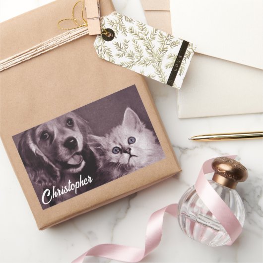 Hond en Kat, Gepersonaliseerd Opzoeken Rechthoekige Sticker (Geschenken)