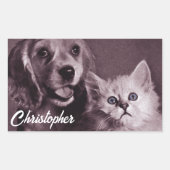 Hond en Kat, Gepersonaliseerd Opzoeken Rechthoekige Sticker (Voorkant)