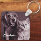 Hond en Kat, Gepersonaliseerd Opzoeken Sleutelhanger (Achterkant)