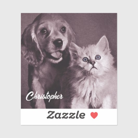 Hond en Kat, Gepersonaliseerd Opzoeken Sticker (Vel)