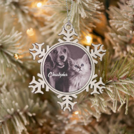 Hond en Kat, Gepersonaliseerd Opzoeken Tin Sneeuwvlok Ornament
