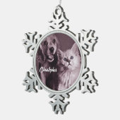 Hond en Kat, Gepersonaliseerd Opzoeken Tin Sneeuwvlok Ornament (Rechts)