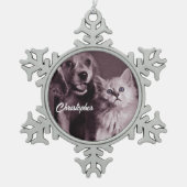 Hond en Kat, Gepersonaliseerd Opzoeken Tin Sneeuwvlok Ornament (Voorkant)