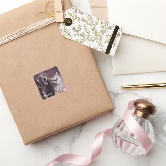 Hond en Kat, Gepersonaliseerd Opzoeken Vierkante Sticker (Geschenken)