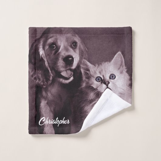 Hond en Kat, Gepersonaliseerd Opzoeken Washandje (Wasdoekje)