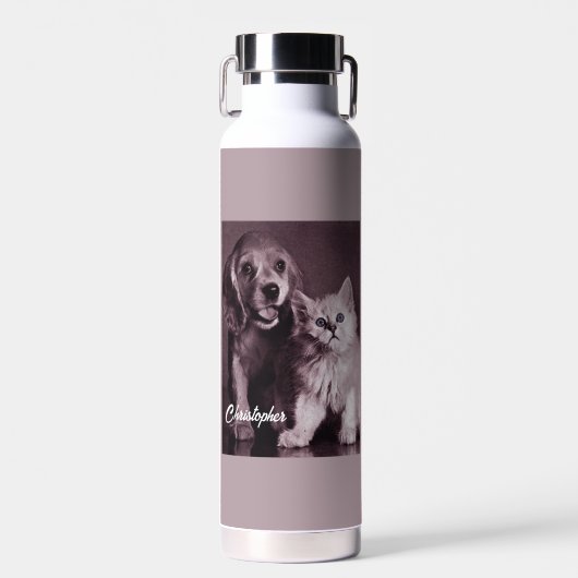 Hond en Kat, Gepersonaliseerd Opzoeken Waterfles (Voorkant)