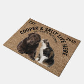 Hond en Kat Gepersonaliseerde Huisdier Deurmat (Schuin)