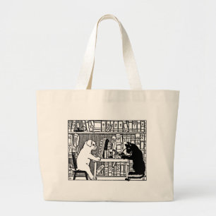 Hond en kat in de bibliotheek grote tote bag