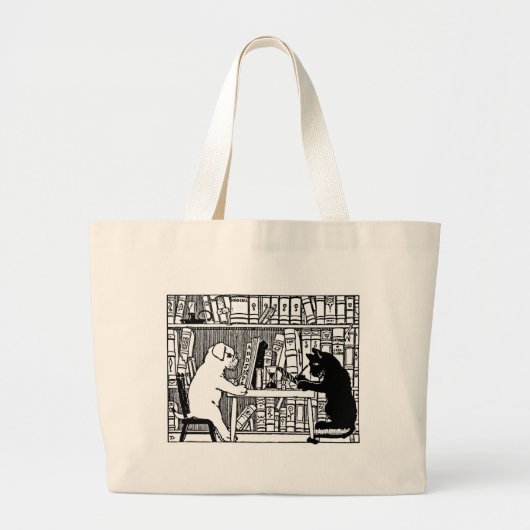 Hond en kat in de bibliotheek grote tote bag (Voorkant)