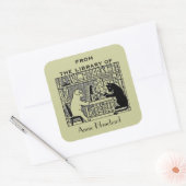 Hond en kat in de bibliotheek vierkante sticker (Envelop)