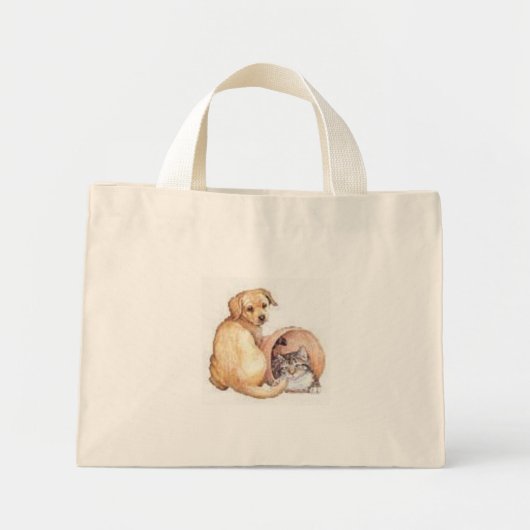 hond en kat in een mand mini tote bag (Voorkant)