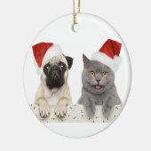 Hond en kat in het Pet met rode kerst Keramisch Ornament (Links)