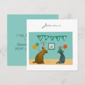 Hond en kat in petten uitnodiging (Voorkant / Achterkant)