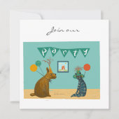 Hond en kat in petten uitnodiging (Voorkant)