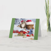 Hond en Kat Kerst Kaart met Santa en Fretten (Voorkant)