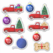 Hond en Kat Kleine Rode Truck Kerststickers Sticker (Voorkant)