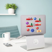 Hond en Kat Kleine Rode Truck Kerststickers Sticker (Laptop op bureau)
