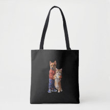 Hond en Kat Knuffel Canvas tas