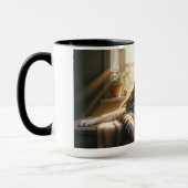 Hond en kat knuffelen. mok (Links)