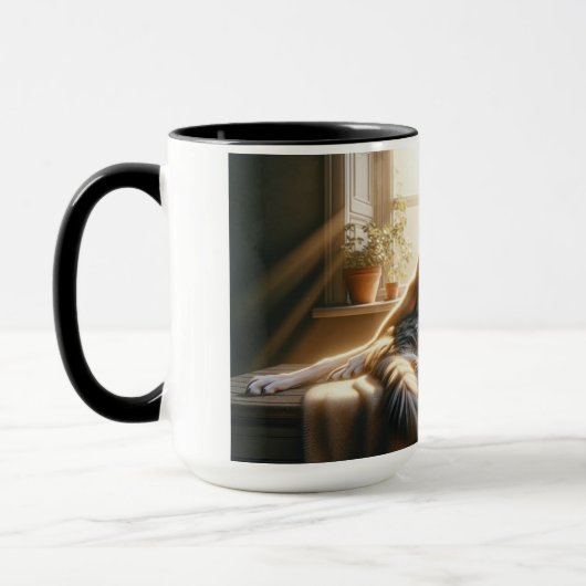 Hond en kat knuffelen. mok (Links)