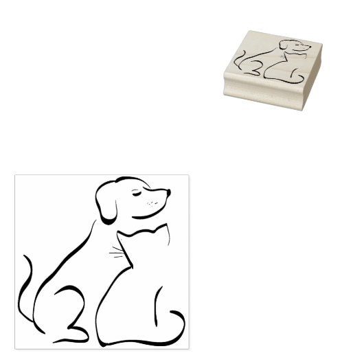 hond en kat kunst stempel (Gestempeld)