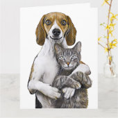 HOND EN KAT KUNST TROUWKAARTEN KAART (Gele Bloem)