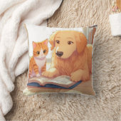 Hond en kat lezen een boek kussen (Deken)