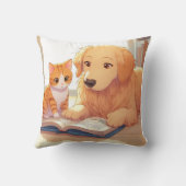 Hond en kat lezen een boek kussen (Achterkant)