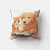 Hond en kat lezen een boek kussen (Voorkant)
