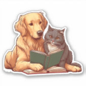 Hond en kat lezen een boek sticker (Voorkant)