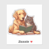 Hond en kat lezen een boek sticker (Vel)