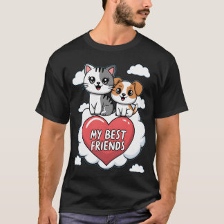 Hond en Kat Mijn Beste Vrienden Hart Wolken Ontwer T-shirt