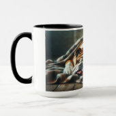 Hond en kat nappen samen. mok (Links)