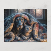 Hond en kat onder een quilt briefkaart (Voorkant)