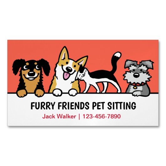 Hond en Kat Pet Sitting Schattig Dierenverzorging  Magnetisch Visitekaartje (Voorkant)