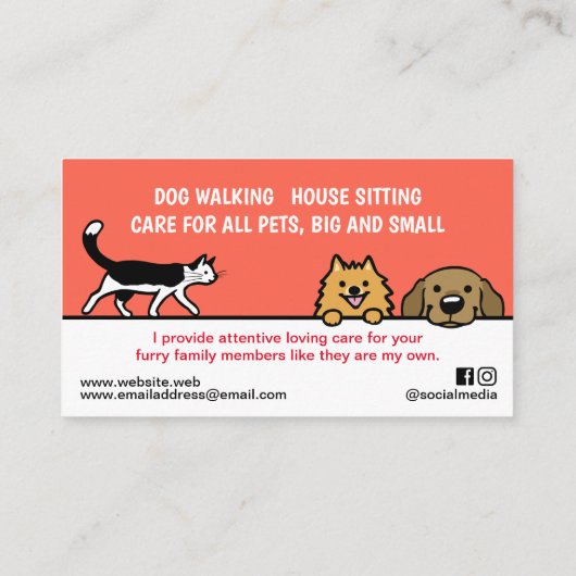 Hond en Kat Pet Sitting Schattig Dierenverzorging  Visitekaartje (Achterkant)
