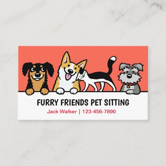 Hond en Kat Pet Sitting Schattig Dierenverzorging  Visitekaartje (Voorkant)