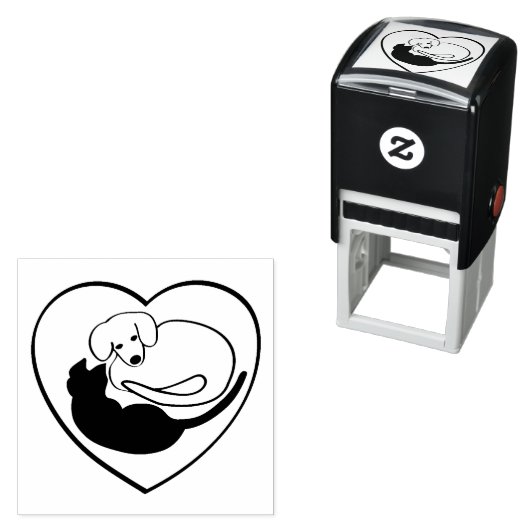 Hond en kat / Puppy en Kat hart Zelfinktende Stempel (In situ)