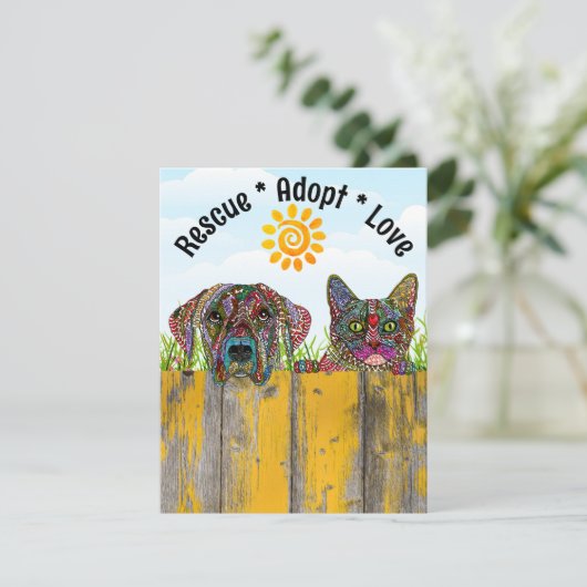Hond en Kat Redding Adopteer Liefde Wenskaart Kaart (Staand voorkant)