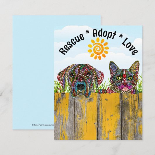 Hond en Kat Redding Adopteer Liefde Wenskaart Kaart (Voorkant / Achterkant)
