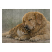 Hond en Kat Samen Rustend Snijplank van Glas (Voorkant)