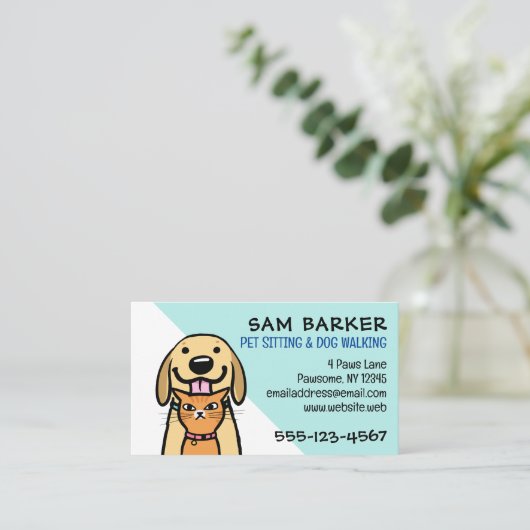 Hond en Kat Schattige Pet Sitting Funny Dierenvrie Visitekaartje (Staand voorkant)