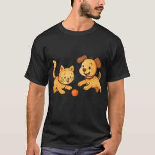 Hond en kat spelen samen bal t-shirt