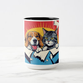 Hond en kat | Twee vrienden Tweekleurige Koffiemok